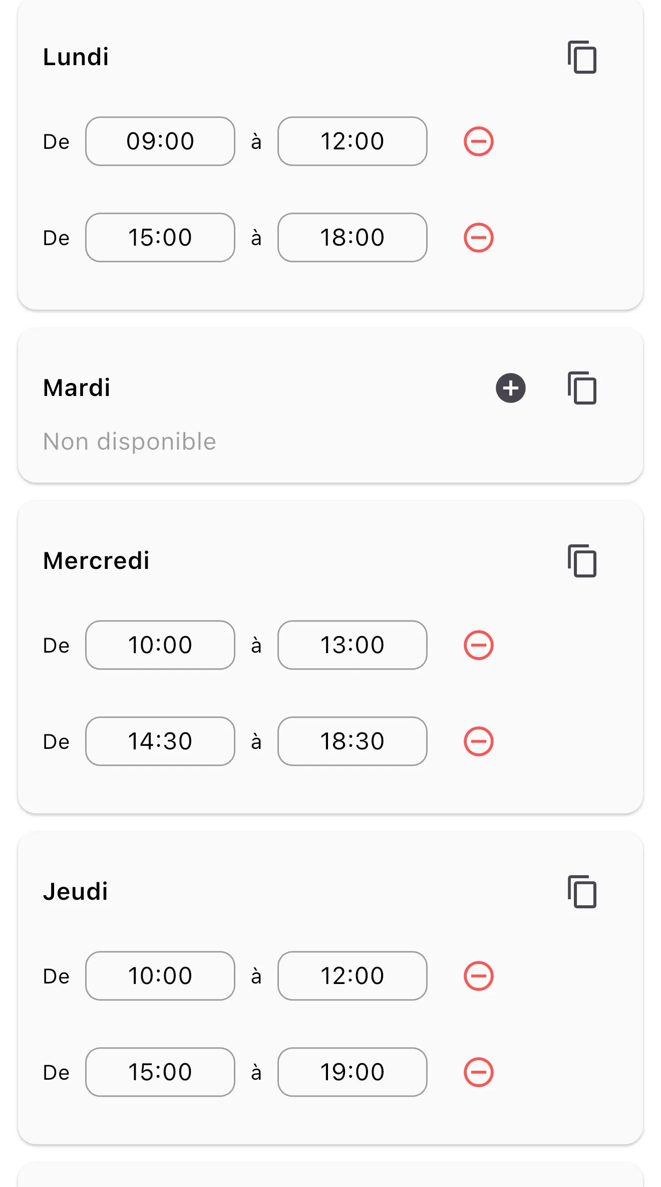 Disponibilités simplifiées