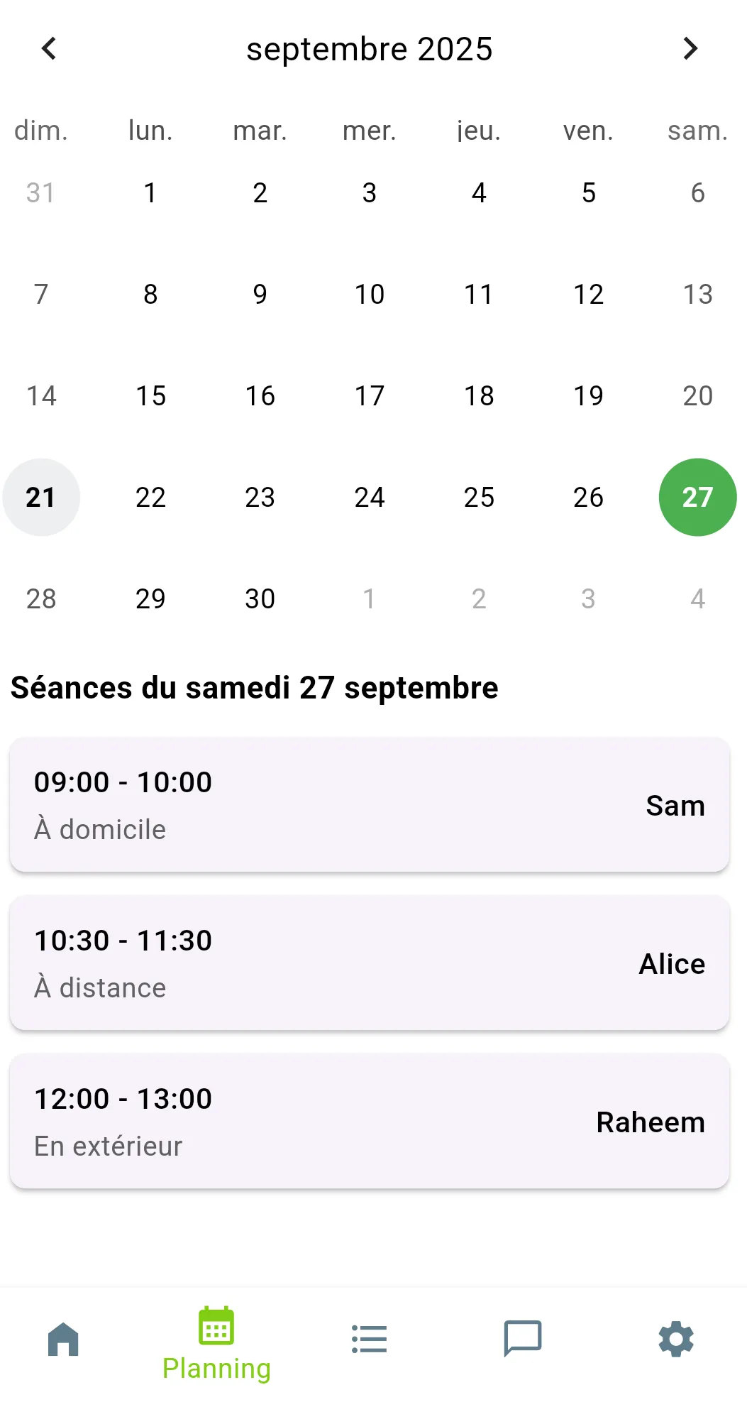 Planning simplifié