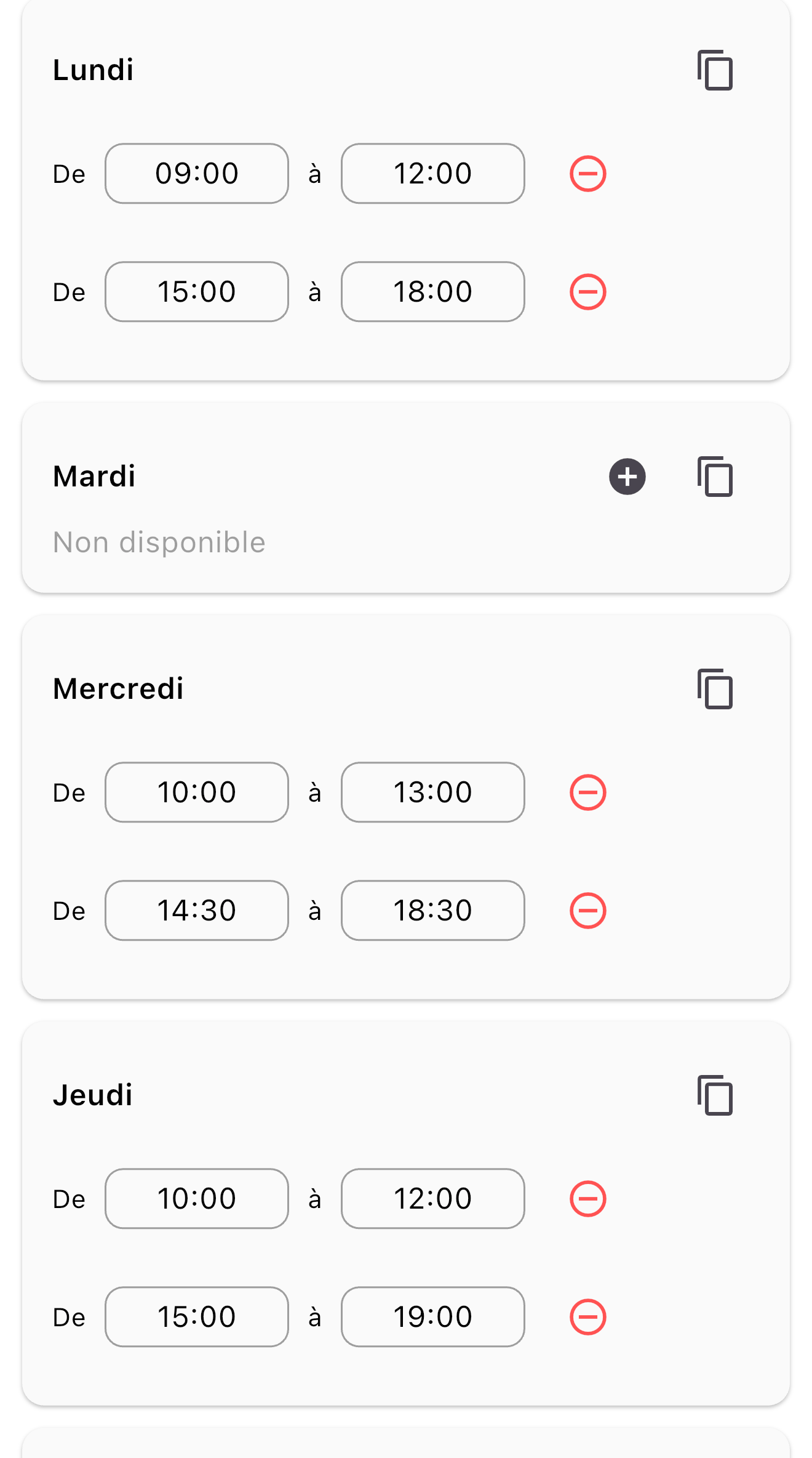 Disponibilités simplifiées